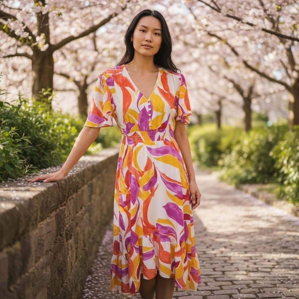 Anthropologie Orchid Purple, Mandarin Orange, Citrus Yellow Able The Label Dress
